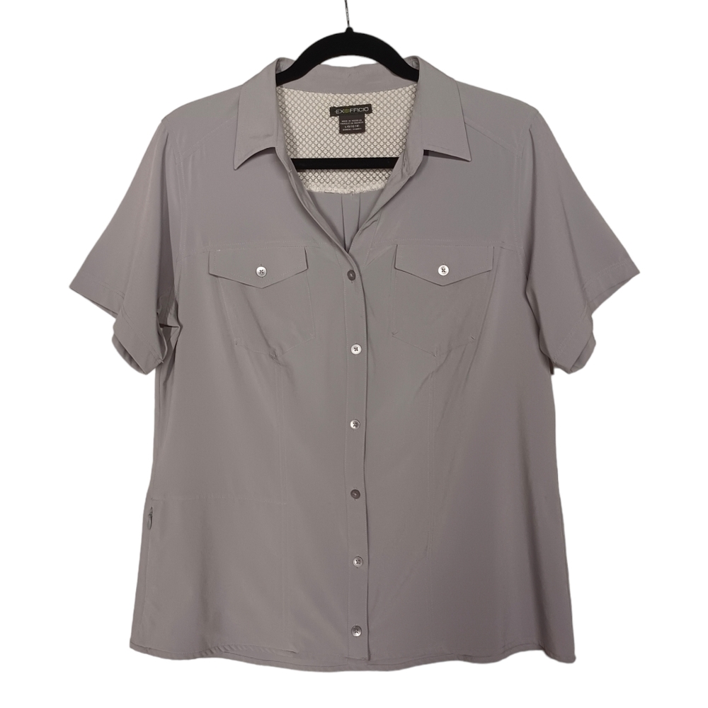 EXOFFICIO Gray Stretchy Outdoor Sun  Short Sleeve Quick Drying Top Large